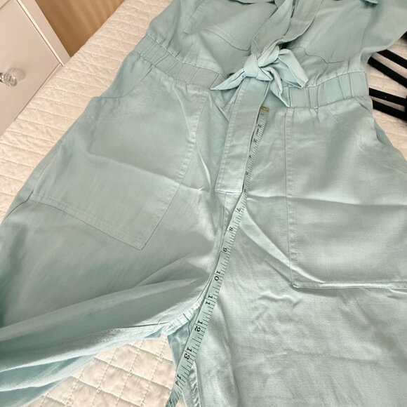 Billy T Womens Light Blue Short Sleeve Utility Jumpsuit With Tie Waist & Pockets - Picture 9 of 13